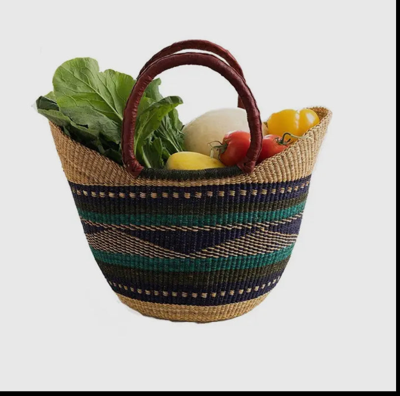 Ghana Woven Market Basket | Harvest Basket | sold Shopping Basket | Birthday Gift Basket